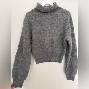 Reformation Balloon Sleeve Cropped Turtleneck Sweater (Grey)